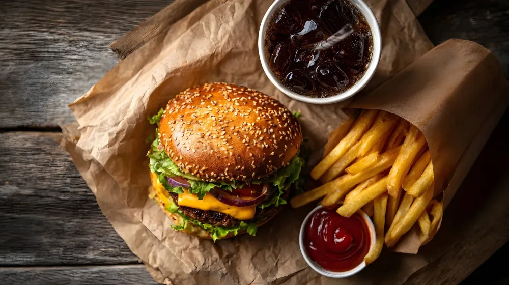 Hamburger frite et boisson